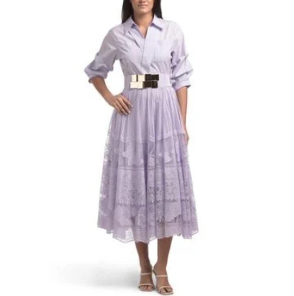 Dalia MacPhee 3/4 Sleeve Butterfly Lace Shirt Dress with Belt Size M